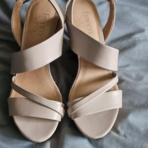 Franco Sarto Nude/Tan Crossover Strap Sandals
